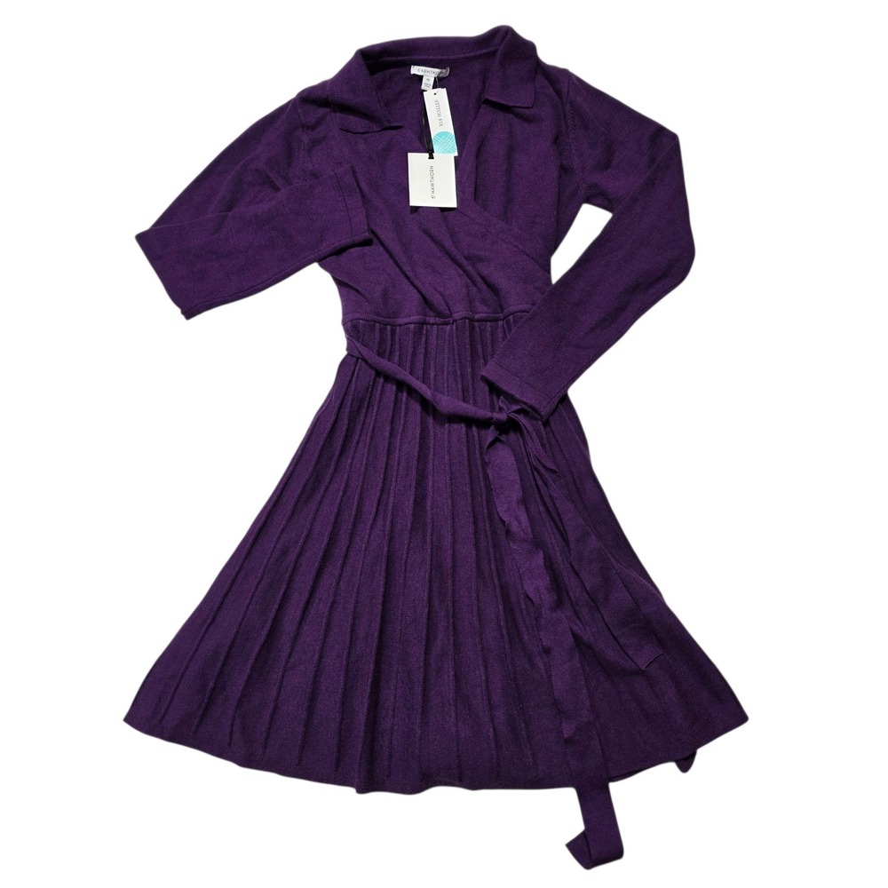 NEW 41 Hawthorn Luisa Surplice Neck Sweater Dress Womens XXL Purple Knit Pleated